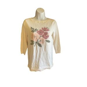 LOFT Floral Embroidered‎ Knit Top Lightweight Sweater Spring Petite Small